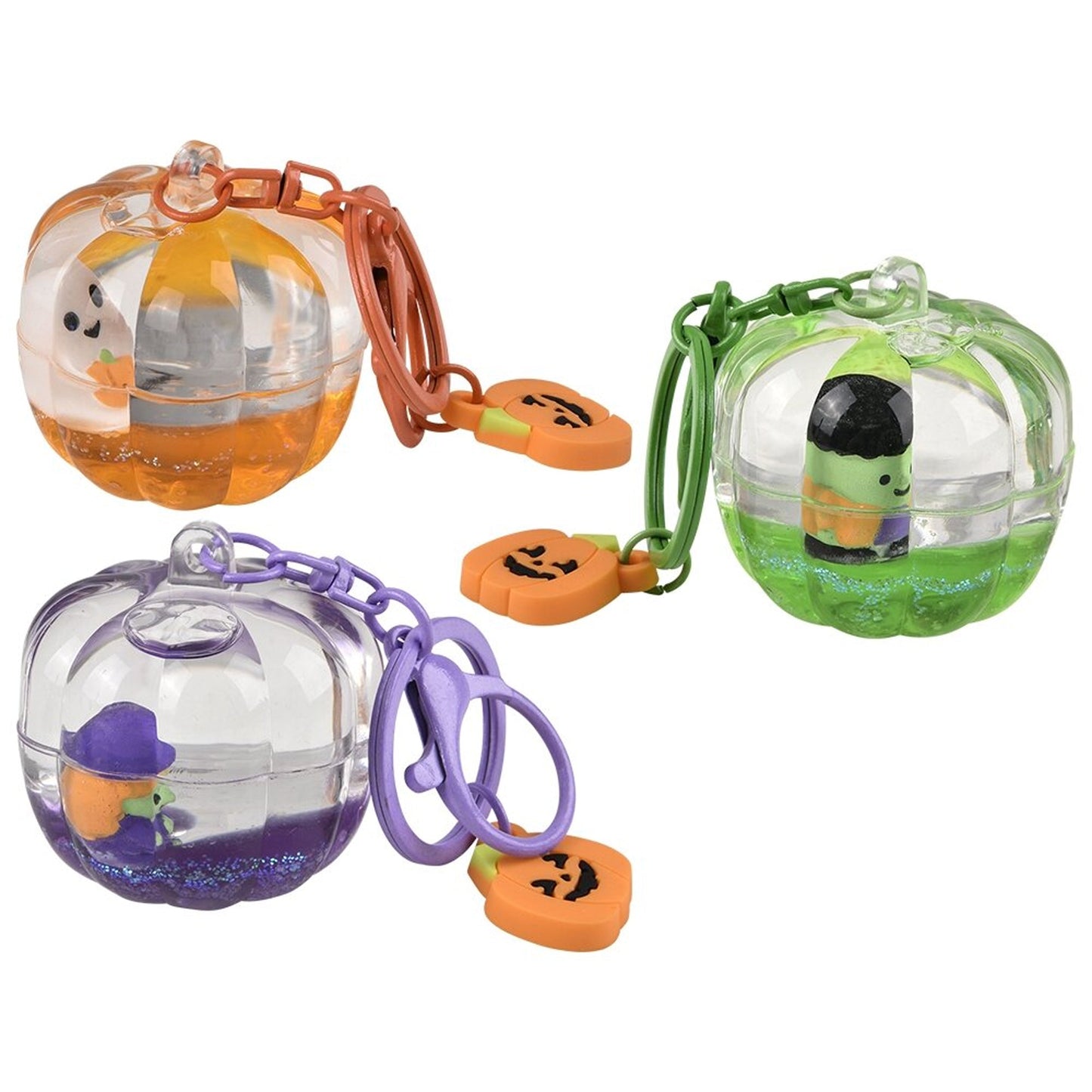 Liquid Halloween Themed Jack O Lantern Clip On Keychain Toy