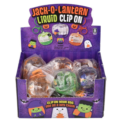 Liquid Halloween Themed Jack O Lantern Clip On Keychain Toy