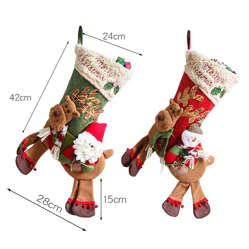 Christmas Stockings Socks Santa Snowman Hanging Xmas Tree Ornaments Gift Bags