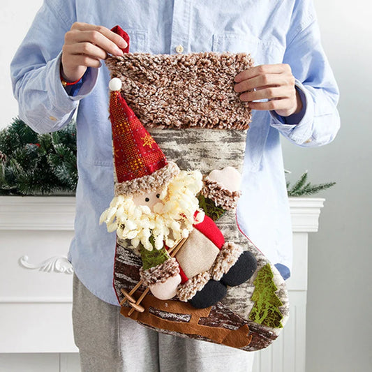 Christmas Stockings Socks Santa Snowman Hanging Xmas Tree Ornaments Gift Bags