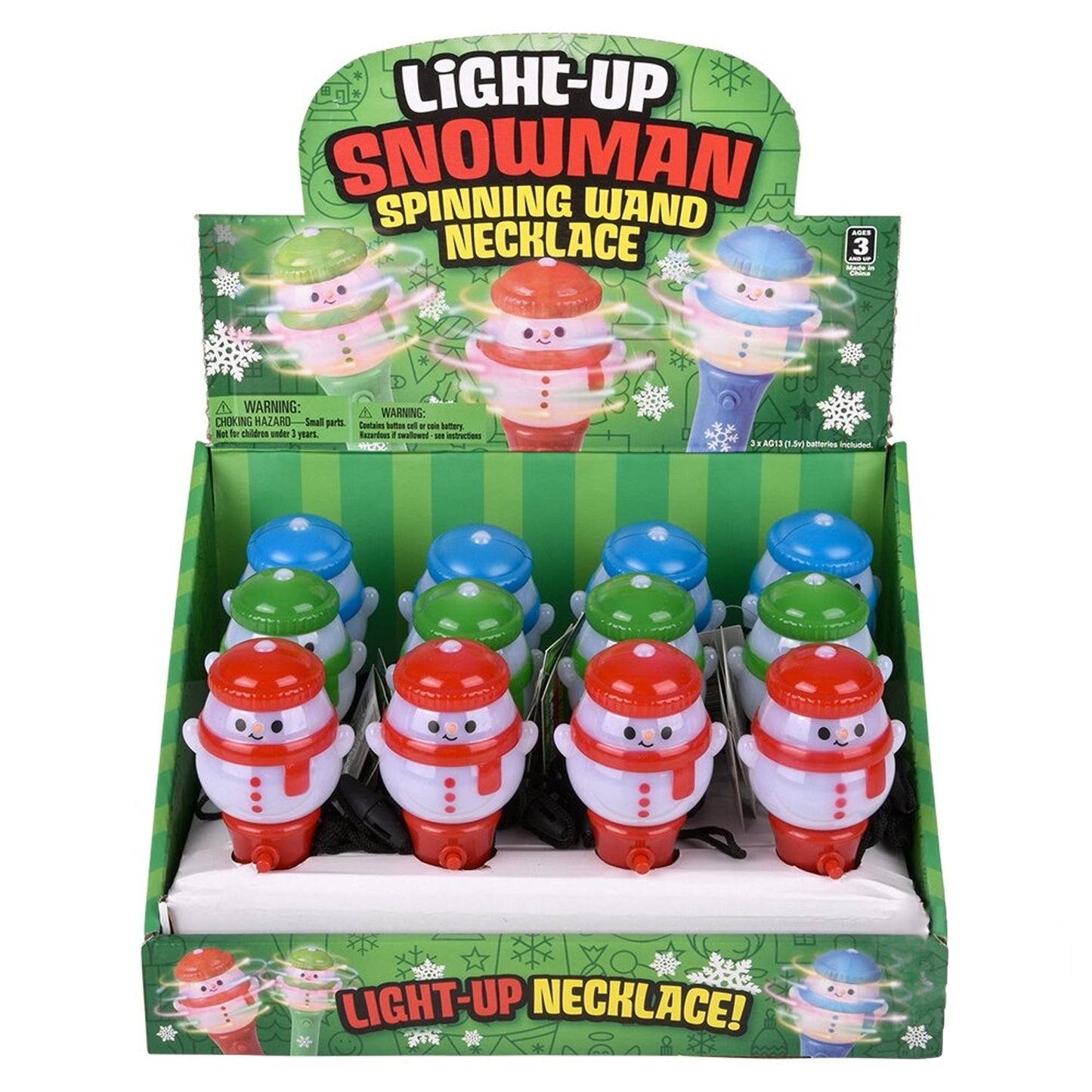 Snowman Themed Light Up Spinning Wand Necklace Kids Toy